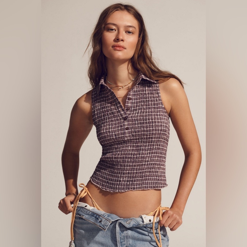 NWT Size XL - Pilcro Sleeveless Shirred Top Purple (NWT US$ 88)